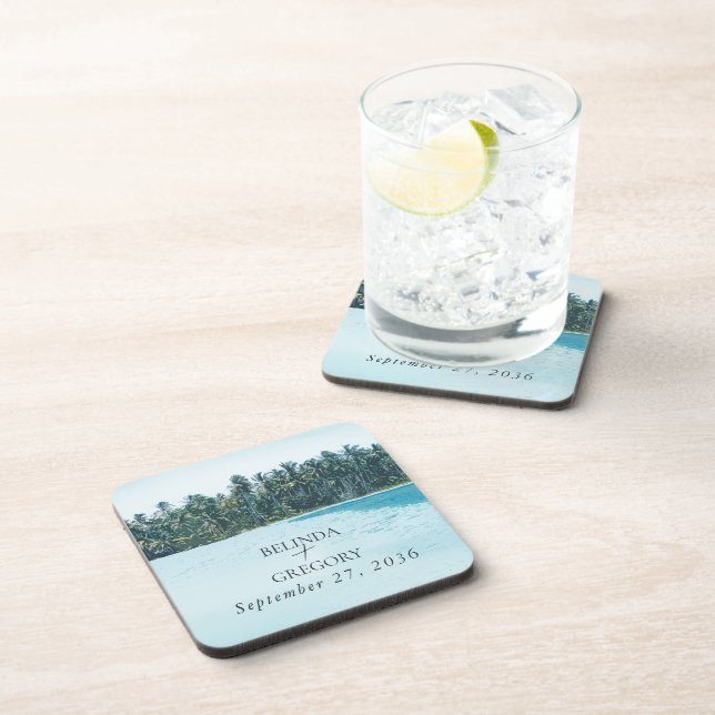 Tropische Wasserfarbenpalmen und Hochzeiten am Str Getränkeuntersetzer (Rechte Seite)