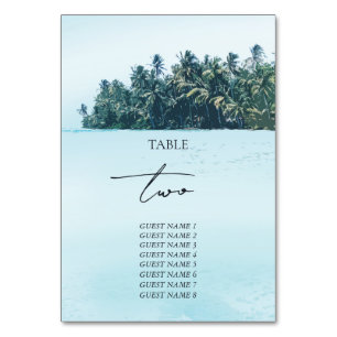 Tropische Wasserfarbenpalmen und Hochzeiten am Str Tischnummer