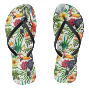 Tropische Wasservögel und Blattmuster Flip Flops