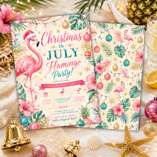 Tropische Weihnachten im Juli Flamingo-Party Einladung