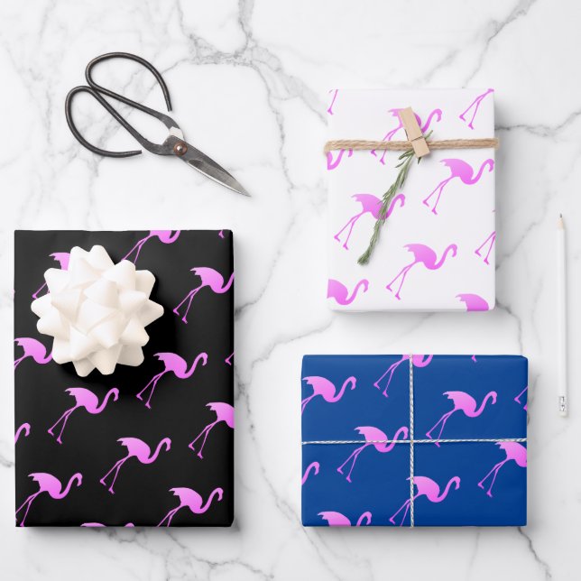 Tropische Weihnachten im Juli rosa Flamingo-Muster Geschenkpapier Set (Vorderseite)