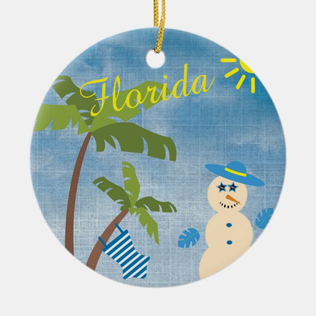 Tropische Weihnachten in Florida Snowman am Strand Keramik Ornament (Vorne)