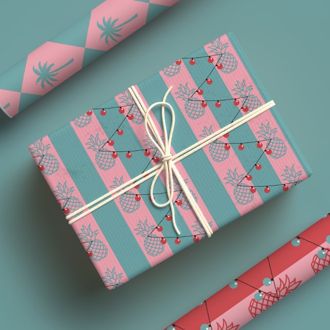Tropische Weihnachten - Moderne, preppy Pink Anana Geschenkpapier Set (Von Creator hochgeladen)