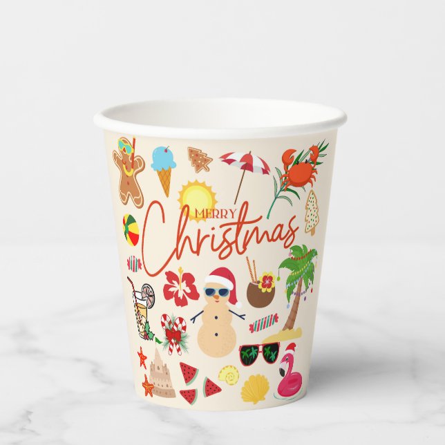 Tropische Weihnachten Pappbecher (Vorderseite)