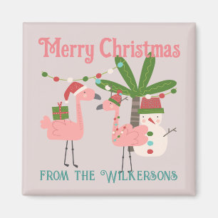 Tropische Weihnachten Rosa Flamingos auf Blush Magnet