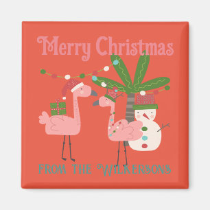 Tropische Weihnachten Rosa Flamingos auf Orange Magnet