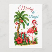 Tropische Weihnachts-Grüßkarte Flamingo