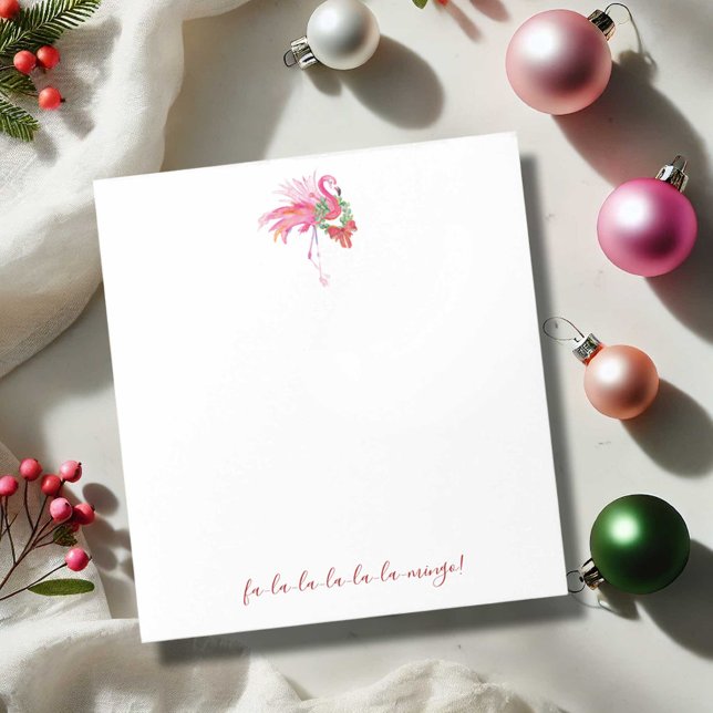 Tropische Weihnachtsabende Pink Flamingo Notizblock (Tropical Christmas pink flamingo notepad features watercolor art Victoria Grigaliunas DoTellABelle)