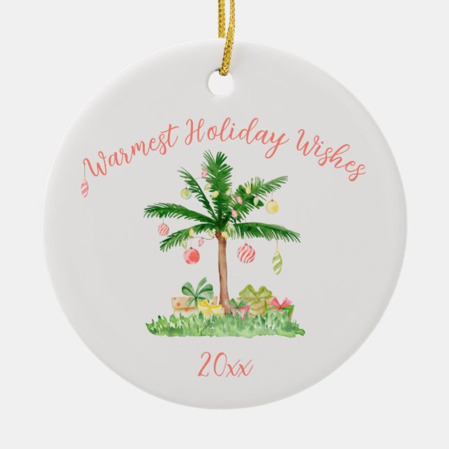 Tropische Weihnachtsbeleuchtung Koralle & grüne Wh Keramik Ornament (Vorne)