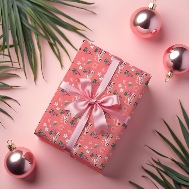 Tropische Weihnachtsfala Lasse Roll Pink Convertib Geschenkpapier (Tropical Christmas Fala Lets Roll Pink Convertible Wrapping Paper)