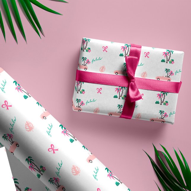 Tropische Weihnachtsfala Lasse Roll Pink Convertib Geschenkpapier (Tropical Christmas Fala Lets Roll Pink Convertible Wrapping Paper)