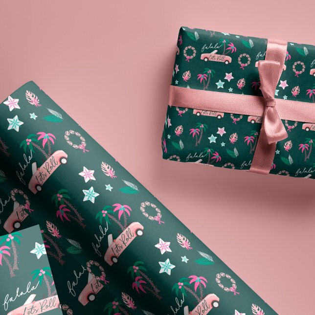 Tropische Weihnachtsfala Lasse Roll Pink Convertib Geschenkpapier (Tropical Christmas Fala Lets Roll Pink Convertible Wrapping Paper)