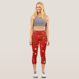 Tropische Weihnachtsfeier Tii Retro Rot Capri Leggings