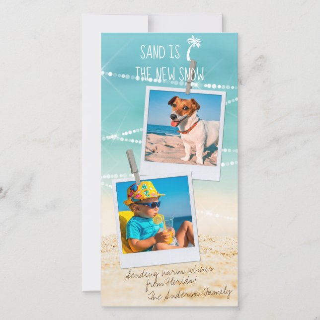 Tropische Weihnachtskarte für 2-Foto-Ferien am Str (Vorderseite)