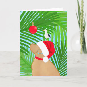 Tropische Weihnachtskarte mit Goldenem Hund Santa Dankeskarte