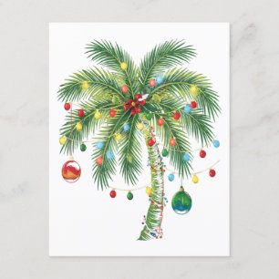 Tropische Weihnachtspalme mit Lichtern und Ornam Begleitkarte