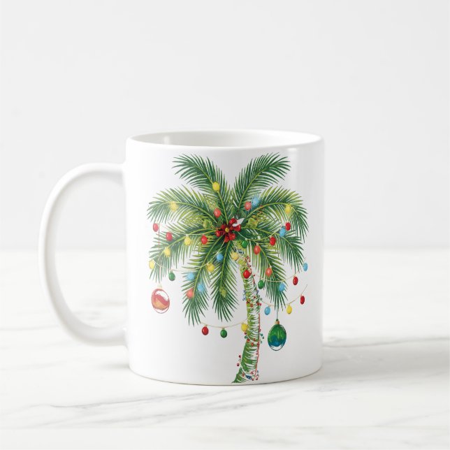 Tropische Weihnachtspalme mit Lichtern und Ornam Kaffeetasse (Links)