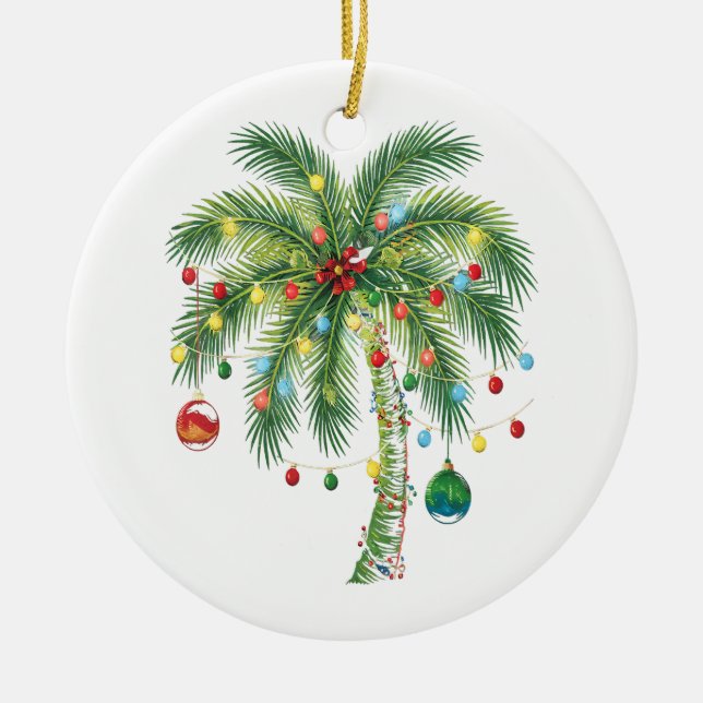 Tropische Weihnachtspalme mit Lichtern und Ornam Keramik Ornament (Vorne)