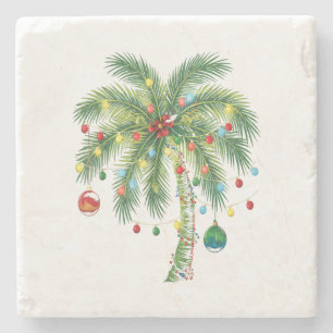 Tropische Weihnachtspalme mit Lichtern und Ornam Steinuntersetzer