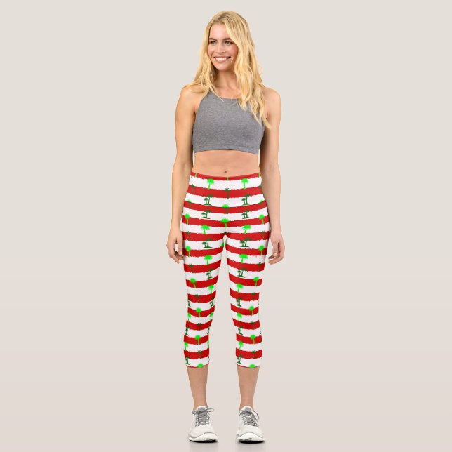 Tropische Weihnachtspalmen gestreift Capri Leggings (Vorderseite)