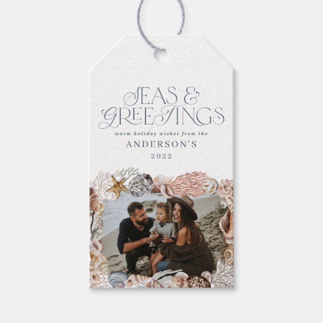 Tropische Weihnachtssee Grüße Foto blau Geschenkanhänger (Vorderseite)