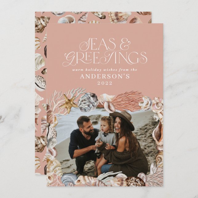 Tropische Weihnachtssee Grüße Foto pink Feiertagskarte (Vorne/Hinten)