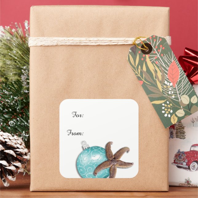 Tropische Weihnachtssternchen-Geschenkklammern Quadratischer Aufkleber (Feiertag)