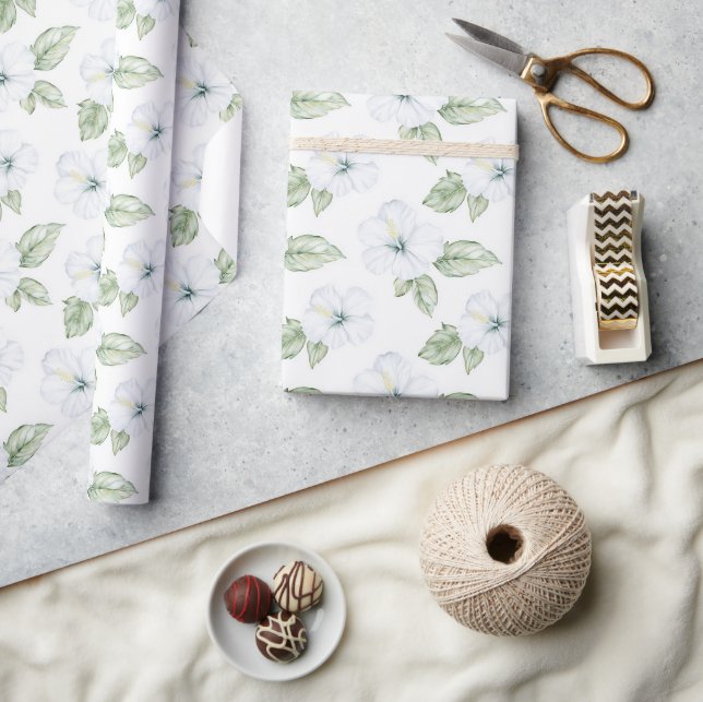 Tropische weiße Blumen Geschenkpapier (Kunsthandwerk)