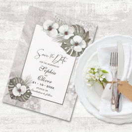 Tropische weiße Orchideen Hochzeit speichern das D Save The Date