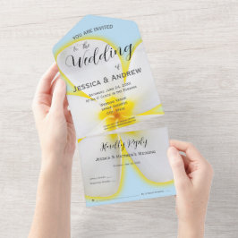 Tropische, weiße und gelbe Plumeria, blumenreiche  All In One Einladung