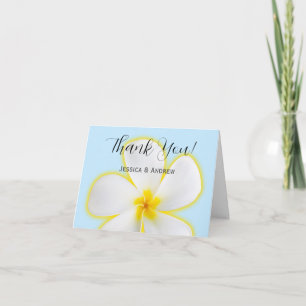 Tropische, weiße und gelbe Plumeria, blumenreiche Dankeskarte
