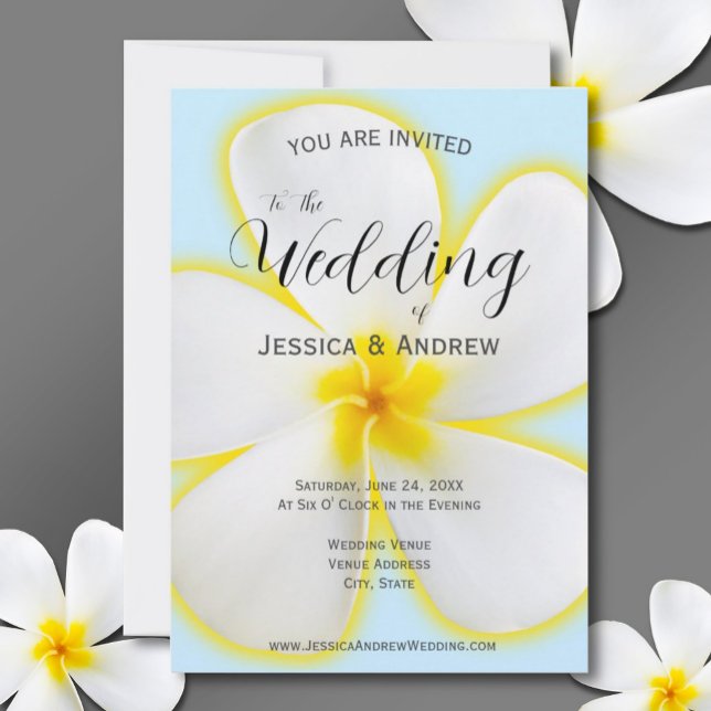 Tropische, weiße und gelbe Plumeria, blumenreiche  Einladung (Von Creator hochgeladen)