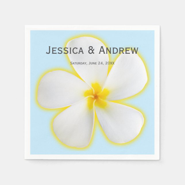 Tropische, weiße und gelbe Plumeria, blumenreiche  Serviette (Vorderseite)