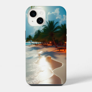 Tropische Wellen Blauer bewölkter Himmel Strand iPhone 14 Hülle