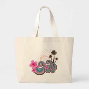 Tropische Wellen Hot Pink Hibiskus Beach Palmen Jumbo Stoffbeutel