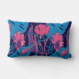 Tropische Wildblumen Blau Rosa Moderne Exotik Lendenkissen