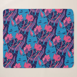 Tropische Wildblumen Blau Rosa Moderne Exotische Sherpadecke
