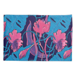 Tropische wilde Blumen Blau Rosa Moderne Exotische Kissenbezug