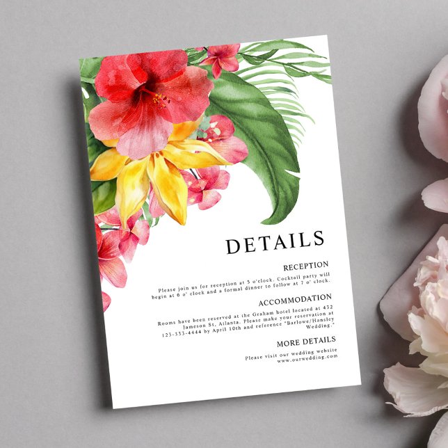 Tropische Zielhochzeit Begleitkarte (Tropical Destination Floral Wedding Enclosure Card)