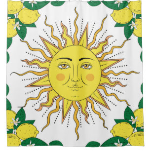 Tropische Zitronenfrüchte, Sonnen-Gesicht. Duschvorhang