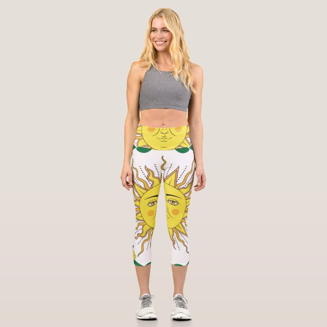 Tropische Zitronenfrüchte, Sonnengesicht. Capri Leggings (Vorderseite)