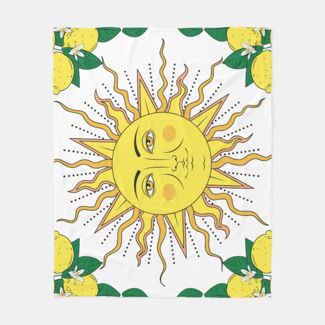Tropische Zitronenfrüchte, Sonnengesicht. Fleecedecke (Vorderseite)