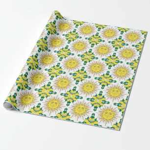 Tropische Zitronenfrüchte, Sonnengesicht. Geschenkpapier