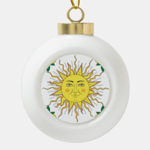 Tropische Zitronenfrüchte, Sonnengesicht. Keramik Kugel-Ornament