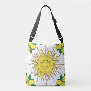 Tropische Zitronenfrüchte, Sonnengesicht. Tragetaschen Mit Langen Trägern