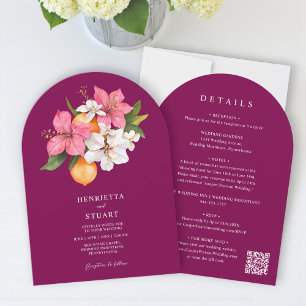 tropische Zitrus-Rosa-Bogen-für-alles Hochzeit Einladung