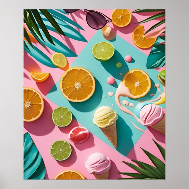 Tropische Zitrusfrüchte & Strand Ästhetik Wandkuns Poster (Vorne)