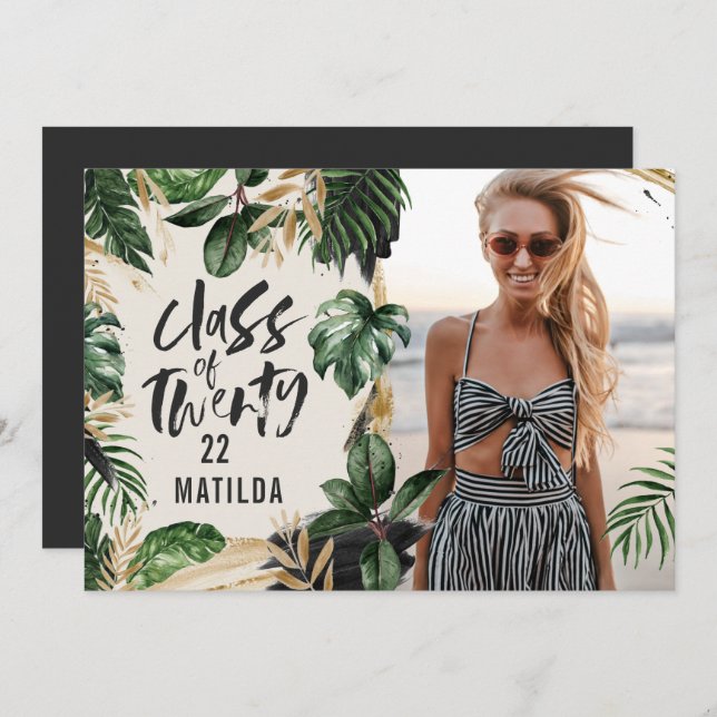 Tropischer Abschluss Klasse 2022 modernes Foto inv Einladung (Vorne/Hinten)