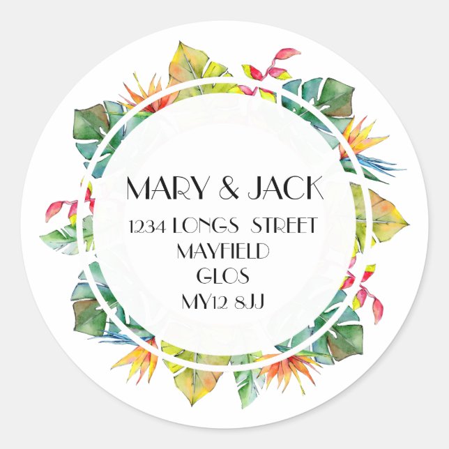 TROPISCHER ADRESSE RUNDER AUFKLEBER (Vorderseite)