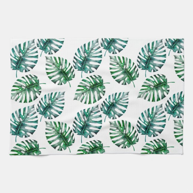 Tropischer Aloha Monstera verlässt Muster Küchentuch (Horizontal)